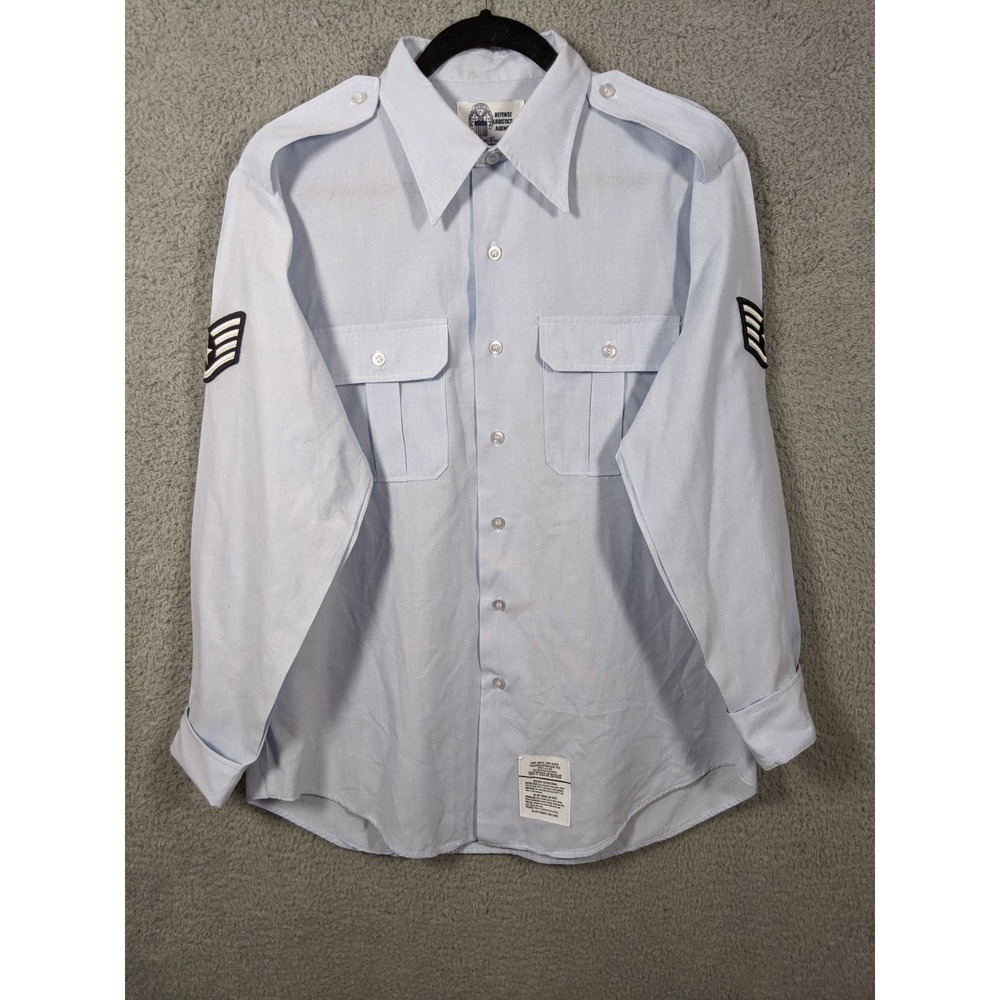 DLA U.S. Air Force Long Sleeve Uniform Shirt Mens Sz 17 Staff Sergeant Blue 1550